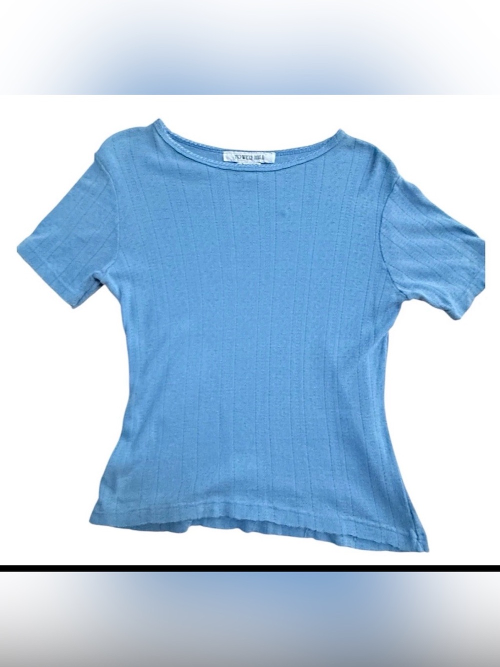 Vintage 90s Tower Hill Blue Ribbed Knit Top M Blouse Soft Stretch Fresh Casual